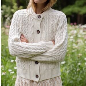 Cream Cable-Knit Button Cardigan Sweater